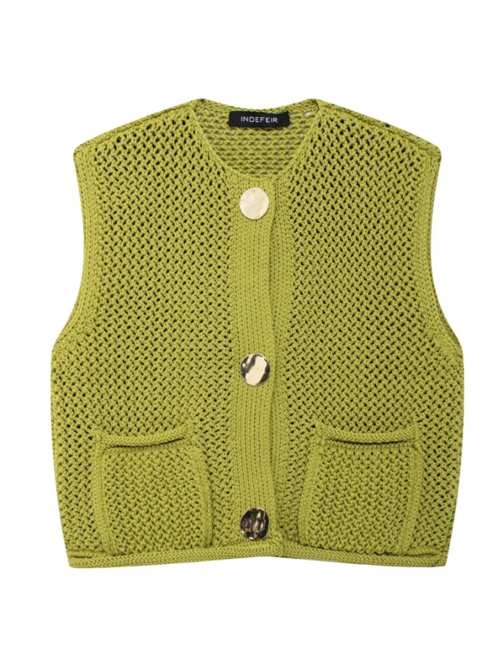 Zara Knit Buttoned Vest in Green - Picture 2 of 5
